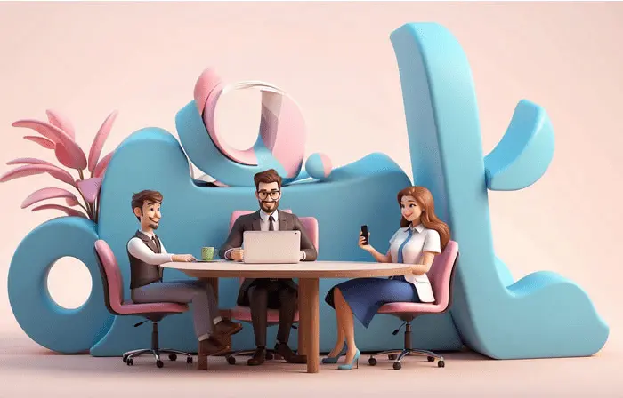 Corporate Team Meeting 3D Character Design Illustration